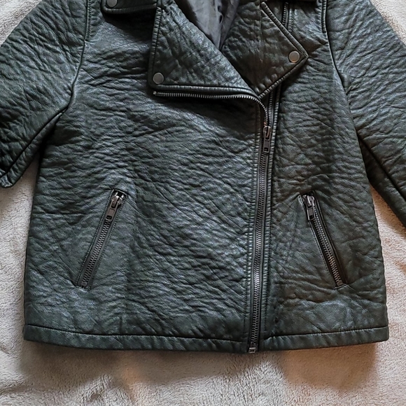 NonLeather moto biker jacket sz M in olive moss green - Picture 2 of 6